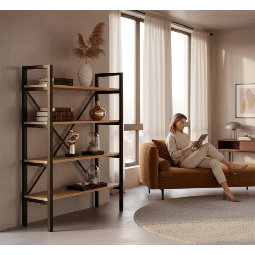 REGAŁ NA KSIĄŻKI METALOWY DREWNO LITE DĄB JESION OLCHA RNK-9